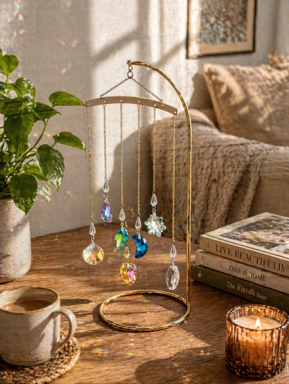 Hanging Crystal Suncatcher with Multicolor Pendants